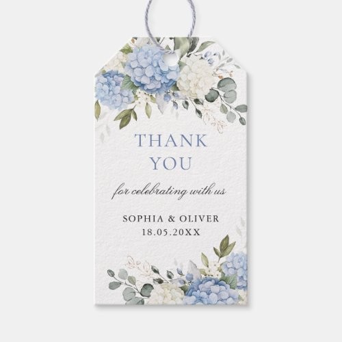 Floral Blue Hydrangea Greenery Wedding Thank You Gift Tags