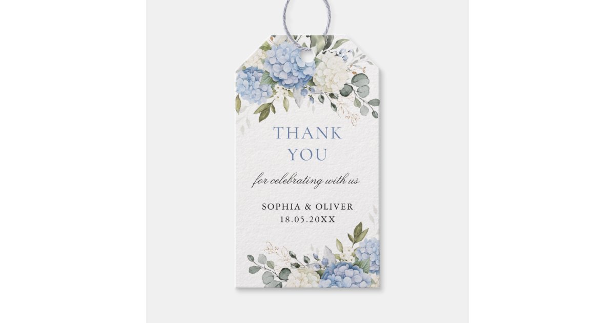 Floral Blue Hydrangea Greenery Wedding Thank You Gift Tags | Zazzle