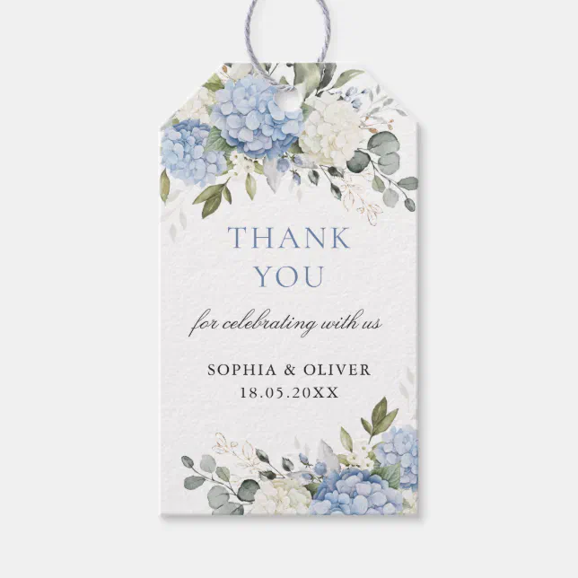 Floral Blue Hydrangea Greenery Wedding Thank You Gift Tags | Zazzle