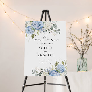 Floral Blue Hydrangea Greenery Wedding Welcome Foam Board