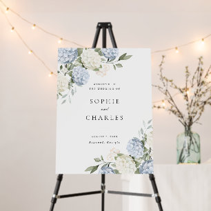 Floral Blue Hydrangea Greenery Wedding Welcome Foam Board