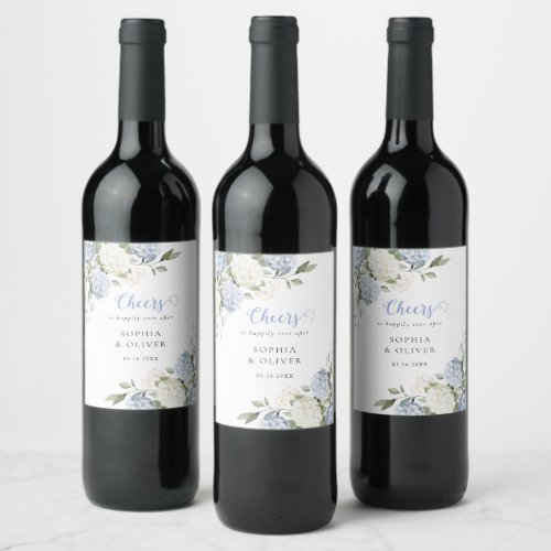 Floral Blue Hydrangea Greenery Wedding  Wine Label