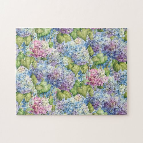 Floral Blue Hydrangea Pattern Jigsaw Puzzle