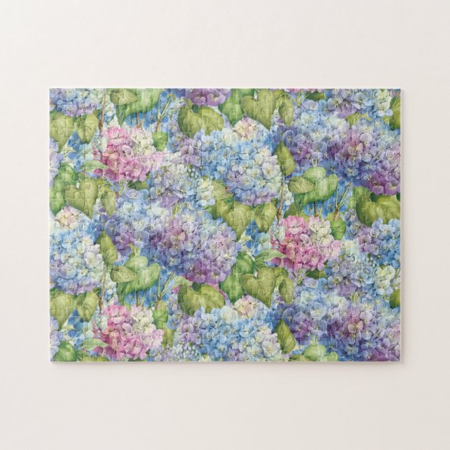 Floral Blue Hydrangea Pattern Jigsaw Puzzle (Horizontal)