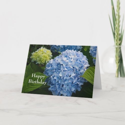 Floral Blue Hydrangea Photo Birthday Card