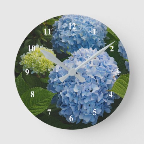 Floral Blue Hydrangea Photo Round Clock