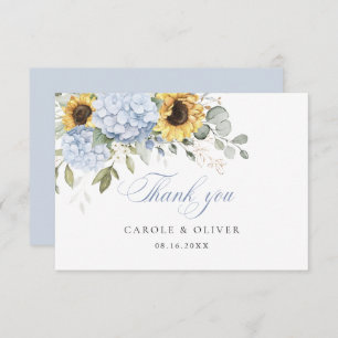 Floral Blue Hydrangea Sunflowers Wedding Thank You