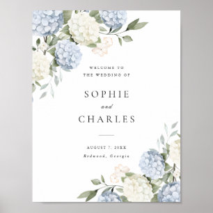 Floral Blue Hydrangea Wedding Welcome Sign Poster