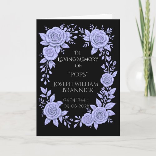 FLORAL BLUE. IN LOVING MEMORY KEEPSAKE, CARD