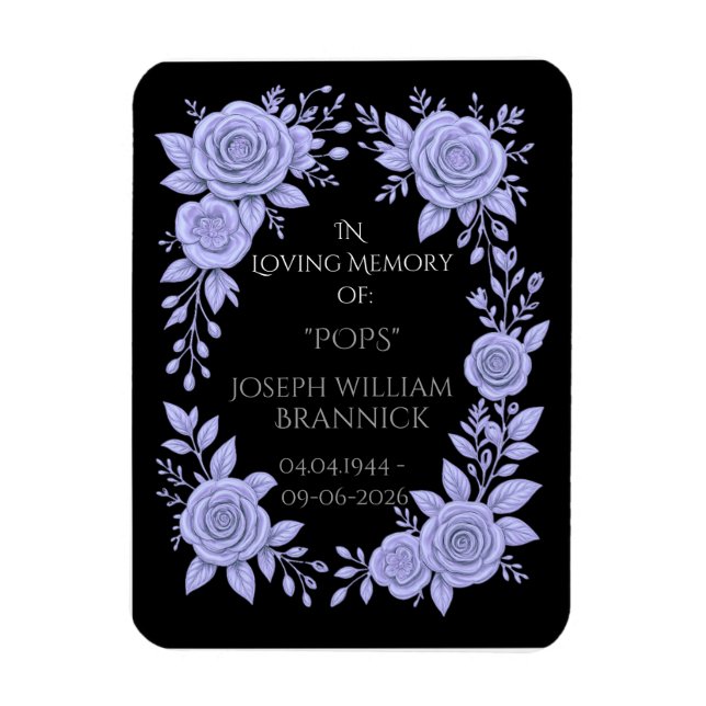 FLORAL BLUE. IN LOVING MEMORY KEEPSAKE, CARD MAGNET (Vertical)