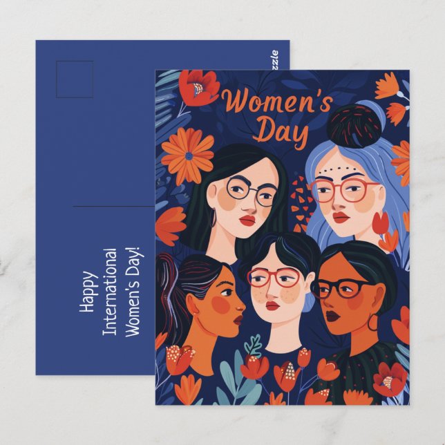 Floral Blue International Women's Day Postcard (Front/Back)