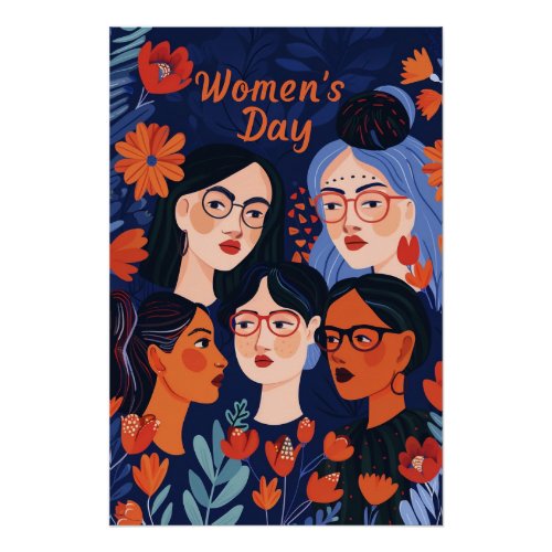 Floral Blue International Womens Day Poster