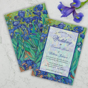 Floral Blue Irises Van Gogh Wedding Calligraphy Invitation