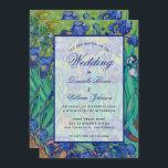 Floral Blue Irises Van Gogh Wedding Calligraphy Invitation<br><div class="desc">This floral invitation has as a background a irises painting  by Van Gogh (now in the public domain).. The text is in a transparent white rectangle.. The occasion "Wedding" and the names are  written in a blue elegant calligraphic script,  the rest in small black caps.</div>