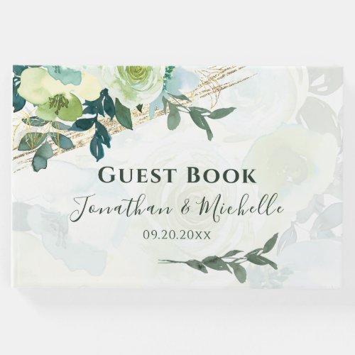 Floral Blue Ivory Gold Turquoise Elegant Wedding Guest Book