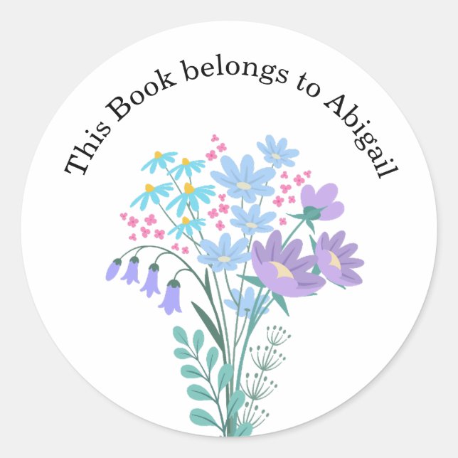 Floral Blue Lilac Bouquet Wildflowers Bookplate (Front)