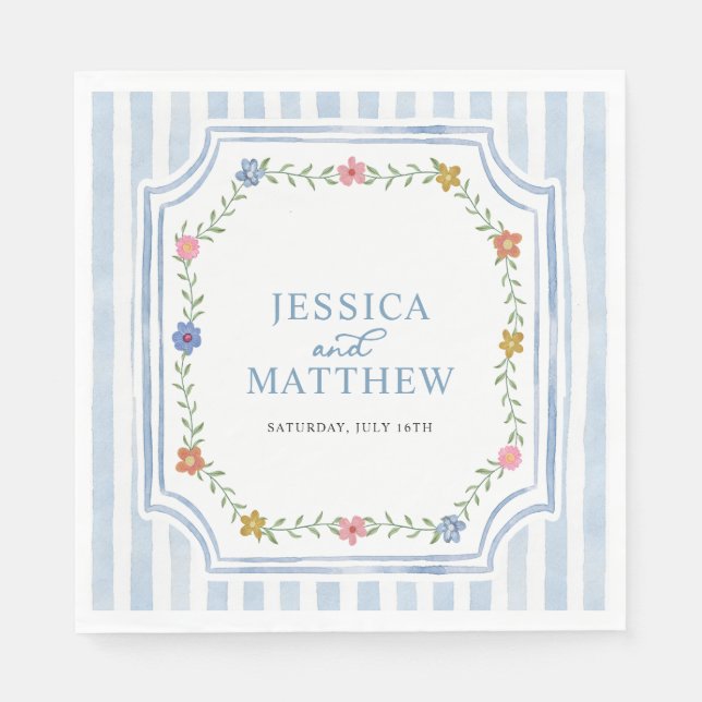 Floral Blue Lines Napkins (Front)