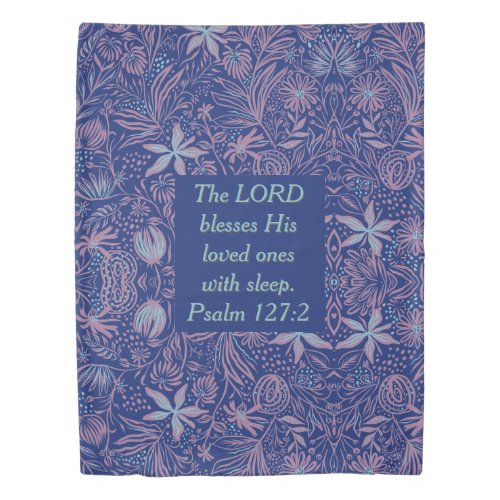 FLORAL Blue  LORD BLESSES WITH SLEEP  Christian Duvet Cover
