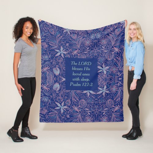 FLORAL Blue  LORD BLESSES WITH SLEEP  Christian Fleece Blanket