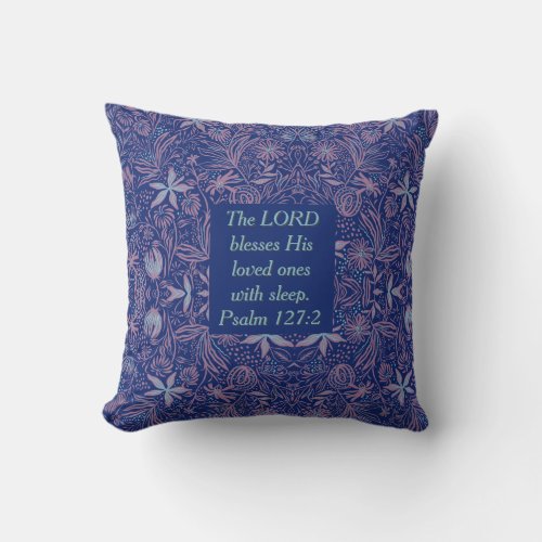 FLORAL Blue  LORD BLESSES WITH SLEEP  Christian Throw Pillow
