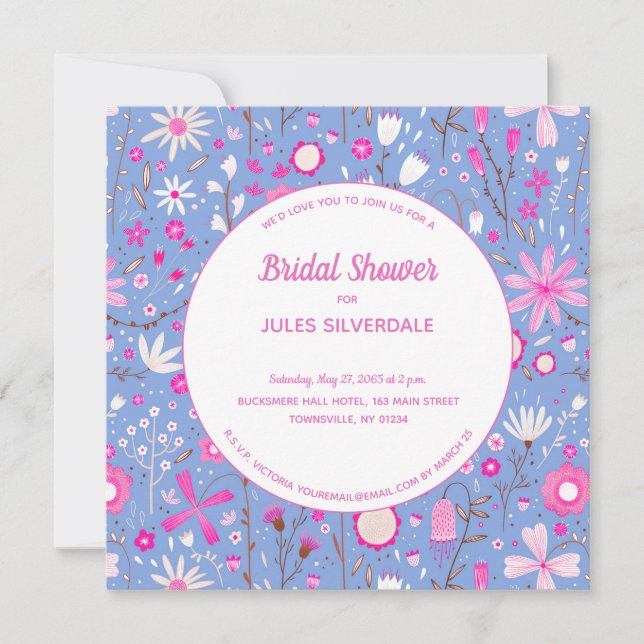 Floral Blue Modern Bridal Shower Invitation (Front)