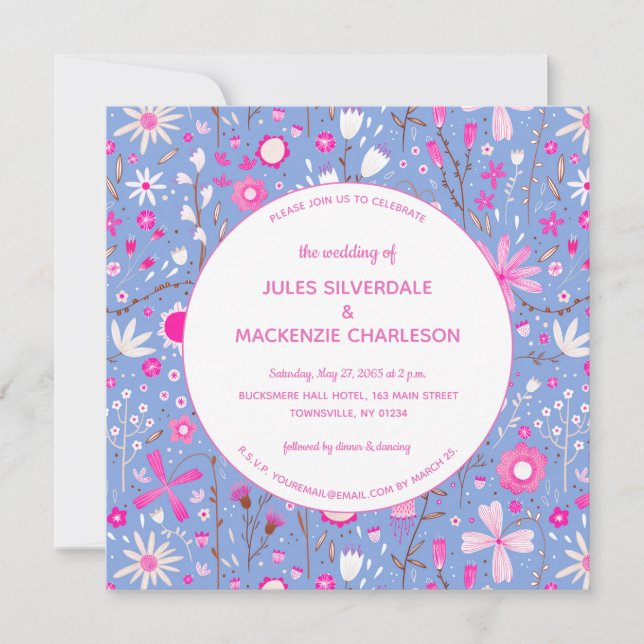 Floral Blue Modern Wedding Invitation (Front)