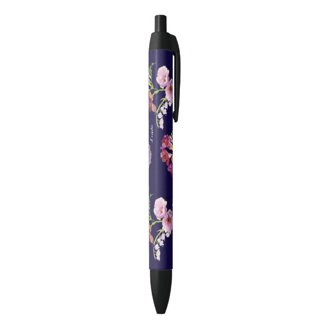 Floral Blue Mug w/Name Pen (Bottom (Vertical))