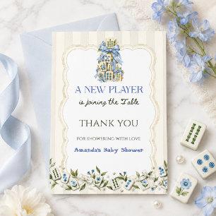 Floral Blue New Player Mahjong Baby Boy Shower Thank You Card
