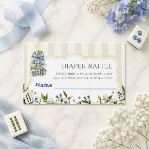 Floral Blue New Player Mahjong Baby Shower Diaper Enclosure Card