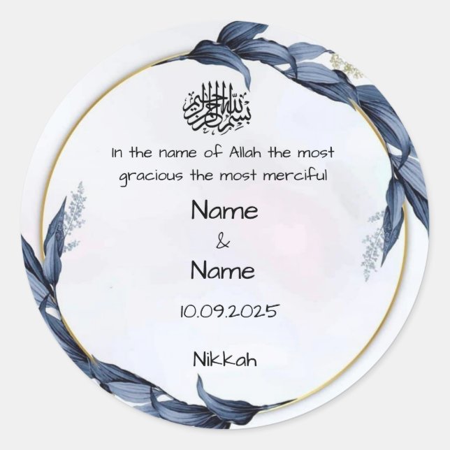 Floral blue nikkah favor stickers  (Front)