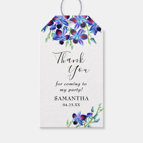 Floral Blue Orchids Thank You Bridal Shower Name Gift Tags