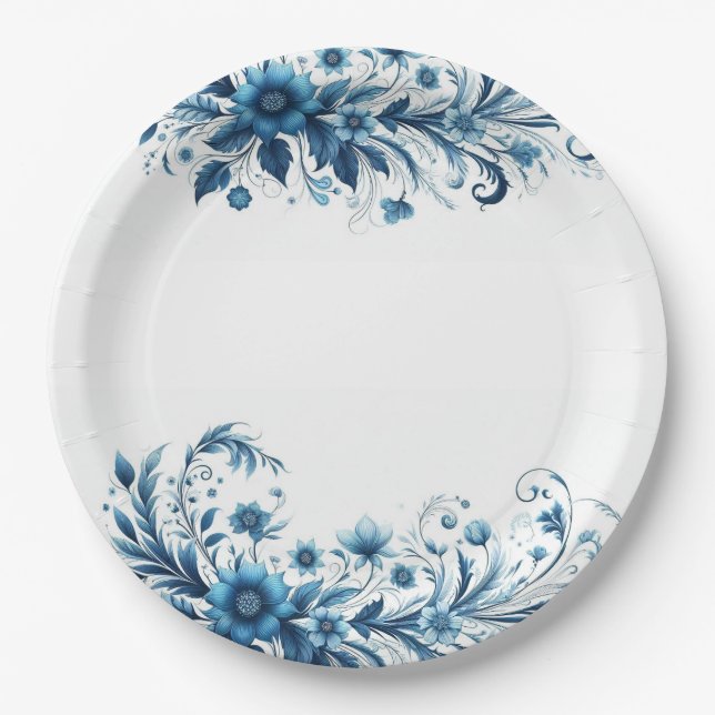 Floral Blue Paper Plates (Front)