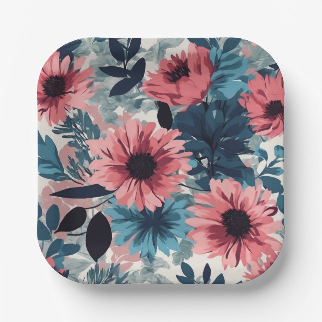 Floral blue paper plates (Front)