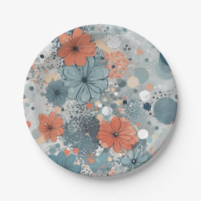 Floral Blue  Paper Plates (Front)