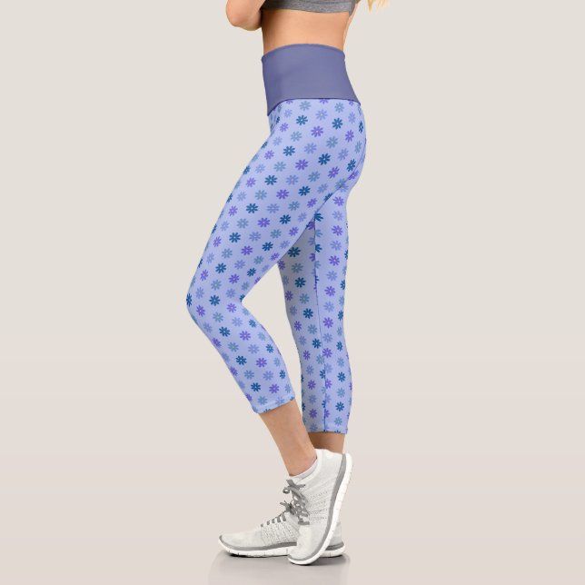 Floral Blue Pattern Capri Leggings (Left)