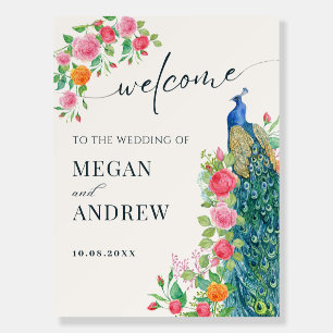 Floral blue peacock bird foam board