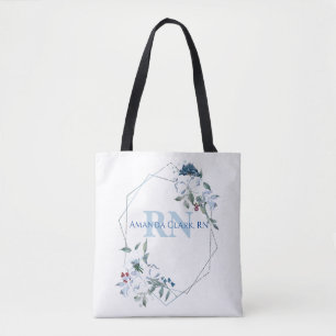 Floral Blue Personalized Monogram Tote Bag