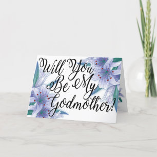 Floral Blue Photo Godmother Proposal Card