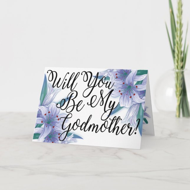 Floral Blue Photo Godmother Proposal Card (Front)