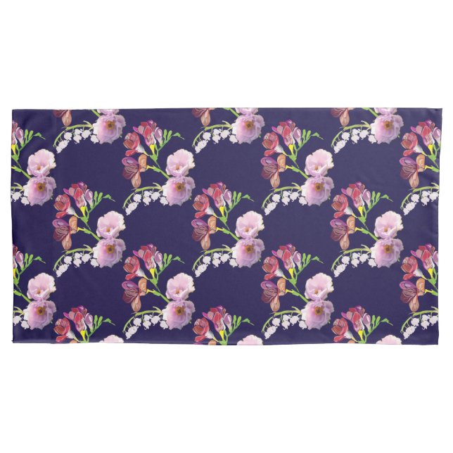 Floral Blue  Pillow Case (Front-Left)