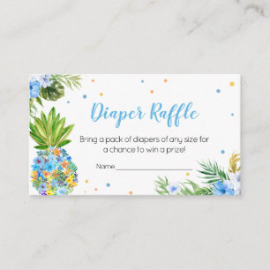Floral Blue Pineapple Baby Shower Diaper Raffle Enclosure Card