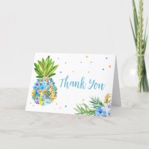 Floral Blue Pineapple Baby Shower  Letterpress Thank You Card