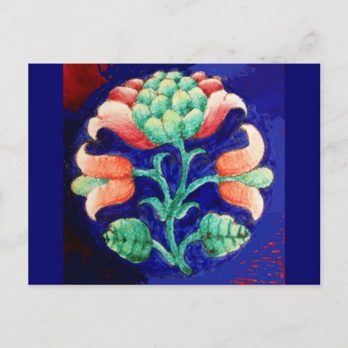 FLORAL  blue pink green Postcard