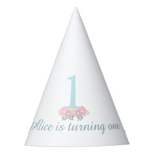 Floral blue pink pastel 1st Birthday  Party Hat