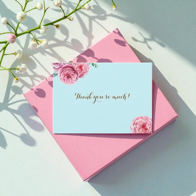 Floral Blue Pink Thank You Flat Note Card (Creator Uploaded)