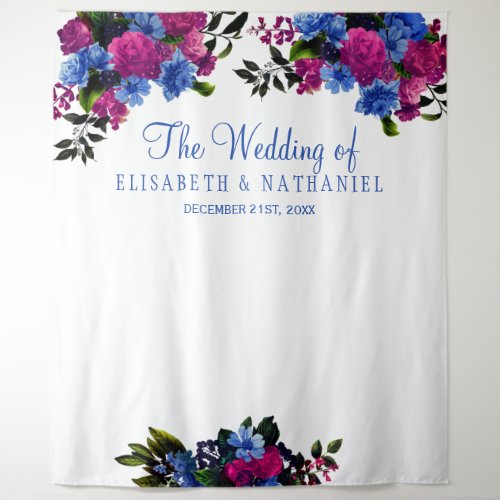 Floral blue pink wedding photo booth backdrop