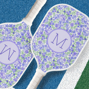 Floral Blue Preppy Custom Initial Ladies Pickleball Paddle