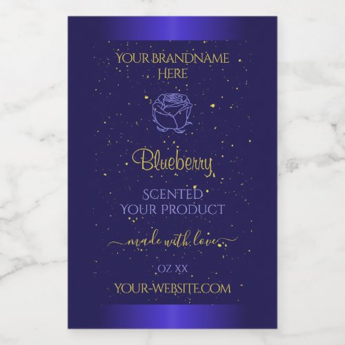 Floral Blue Product Labels Soft Gold Glitter Rose 