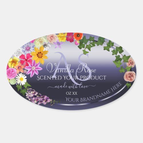 Floral Blue Product Packaging Labels with Monogram