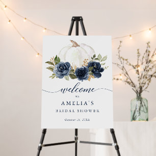 Floral Blue Pumpkin Fall Bridal Shower Welcome Foam Board